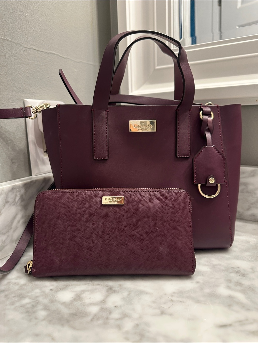 Kate Spade ♠️  Bundle Deal!! Plum Leather Tote with Matching Zip Wallet